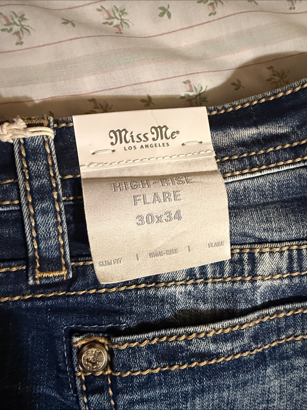 Miss Me Blue Washed Flare Jeans with Star Stripe Print - Picture 5 of 13